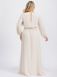 PUS SIZE LONG SLEEVE SELF TIE SURPLICE MAXI GOWN DRESS