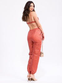 WOMEN'S SLEEVELESS CROP TOP & ELASTIC WAIST JOGGER PANTS PADDED 2PC. SET