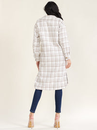 WOMEN'S LONG SLEEVE BUTTON CLOSURE FRONT POCKETS TWEED PLAID COAT