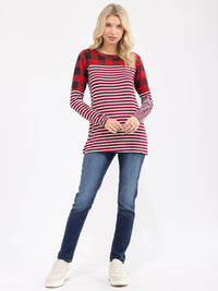 WOMEN'S LONG SLEEVE COLORBLOCK CONTRAST PRINT LOOSE FIT TOP