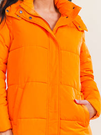 WOMEN'S LONG SLEEVE ZIP UP BUTTON CLOSURE FRONT POCKETS REMOVABLE HOODIE PUFFER COAT