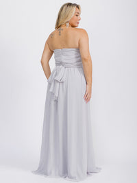 PUS SIZE SLEEVELESS V-NECK SELF TIE MAXI GOWN DRESS