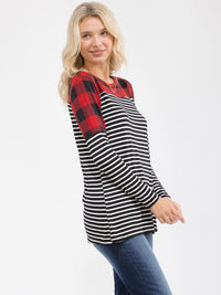 WOMEN'S LONG SLEEVE COLORBLOCK CONTRAST PRINT LOOSE FIT TOP