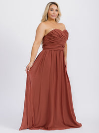 PUS SIZE SLEEVELESS V-NECK SELF TIE MAXI GOWN DRESS