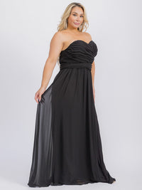 PUS SIZE SLEEVELESS V-NECK SELF TIE MAXI GOWN DRESS