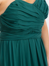 PUS SIZE SLEEVELESS V-NECK SELF TIE MAXI GOWN DRESS