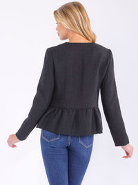 WOMEN'S LONG SLEEVE BUTTON UP PEPLUM BLOUSE