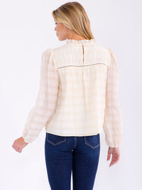 WOMEN'S LONG SLEEVE MOCK NECK DETAILED BLOUSE
