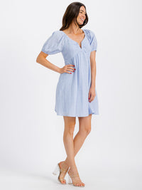 WOMEN'S SHORT SLEEVE V-NECK SMOCK OPEN BACK MINI DRESS