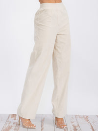 WOMEN'S ELASTIC WAIST WIDE LEG CORDUROY PANTS