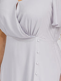 PUS SIZE SHORT SLEEVE V-NECK SURPLICE FRONT SLIT MAXI GOWN DRESS
