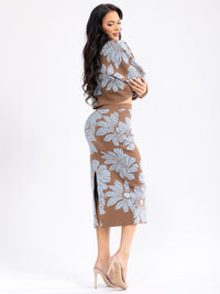 WOMEN'S ELASTIC WAIST COLORBLOCK FLORAL MAXI SKIRT