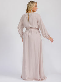 PUS SIZE LONG SLEEVE SELF TIE SURPLICE MAXI GOWN DRESS