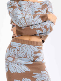WOMEN'S ELASTIC WAIST COLORBLOCK FLORAL MAXI SKIRT