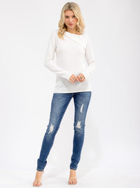 WOMEN'S LONG SLEEVE SOLID COLLAR DETAILED TOP