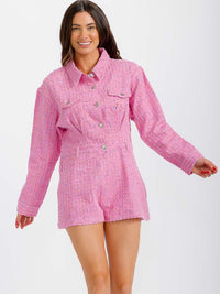 WOMEN'S LONG SLEEVE BUTTON UP FRONT POCKETS TWILL ROMPER