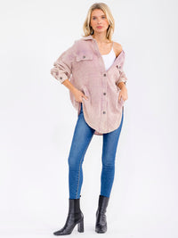 WOMEN'S LONG SLEEVE BUTTON UP FRONT POCKETS WASHED OVERSIZED SHIRT