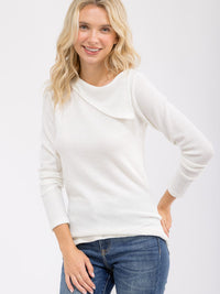 WOMEN'S LONG SLEEVE SOLID COLLAR DETAILED TOP