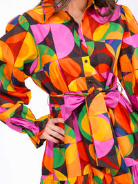 WOMEN'S LONG SLEEVE BUTTON UP POCKETS TIERED COLORBLOCK MAXI DRESS