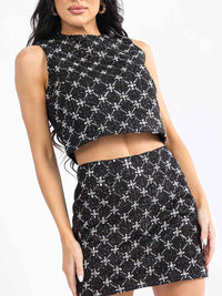 WOMEN'S SLEEVELESS TOP & ZIP UP MINI SKIRT SEQUINS 2PC. SET