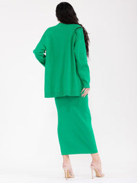 WOMEN'S LONG SLEEVE CARDIGAN WITH TANK TOP & ELASTIC WAIST MACI SKIRT RIBBED 3PC. SET