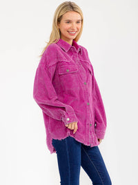 WOMEN'S LONG SLEEVE BUTTON CLOSURE FRONT POCKETS CORDUROY JACKET