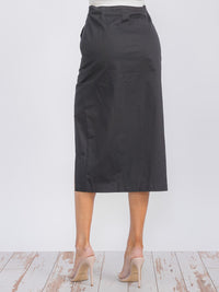 WOMEN'S ZIPPER CLOSURE SLIT POCKETS MIDI SKIRT