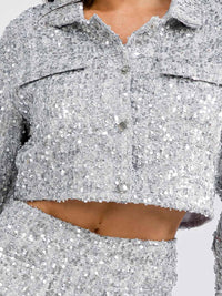 WOMEN'S LONG SLEEVE TOP & ZIP UP SKORTS SEQUINS 2PC. SET