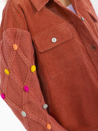 WOMEN'S LONG SLEEVE BUTTON CLOSURE FRONT POCKETS CORDUROY JACKET