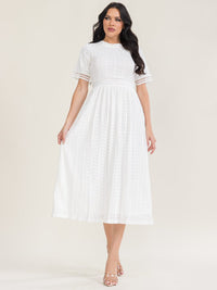 WOMEN'S SHORT SLEEVE MOCK NECK LACE MAXI DRESS