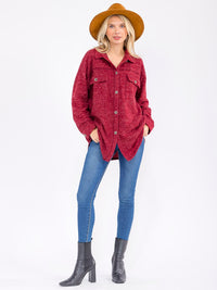 WOMEN'S LONG SLEEVE BUTTON CLOSURE FRONT POCKETS SHACKET