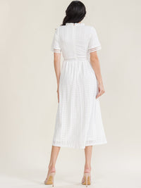 WOMEN'S SHORT SLEEVE MOCK NECK LACE MAXI DRESS