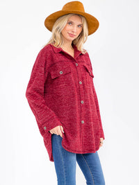 WOMEN'S LONG SLEEVE BUTTON CLOSURE FRONT POCKETS SHACKET