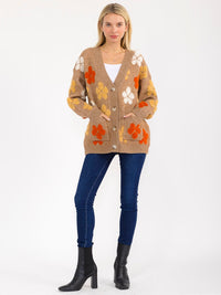 WOMEN'S LONG SLEEVE BUTTON CLOSURE FRONT POCKETS FLORAL CARDIGAN