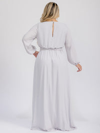 PUS SIZE LONG SLEEVE SELF TIE SURPLICE MAXI GOWN DRESS