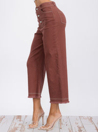 WOMEN'S BUTTON CLOSURE POCKETS WIDE LEG DENIM PANTS