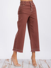 WOMEN'S BUTTON CLOSURE POCKETS WIDE LEG DENIM PANTS