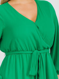 PUS SIZE LONG SLEEVE SELF TIE SURPLICE MAXI GOWN DRESS