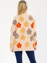 WOMEN'S LONG SLEEVE BUTTON CLOSURE FRONT POCKETS FLORAL CARDIGAN