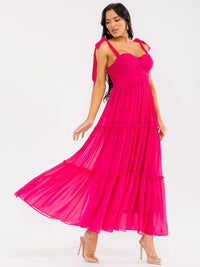 WOMEN'S SLEEVELESS SMOCK BACK TIERED MAXI DRESS