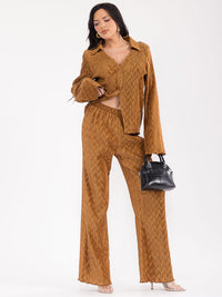 WOMEN'S LONG SLEEVE BLOUSE & ELASTIC WAIST PANTS DETAILED 2PC. SET