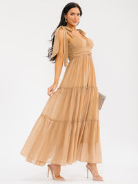 WOMEN'S SLEEVELESS SMOCK BACK TIERED MAXI DRESS