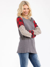 WOMEN'S LONG SLEEVE COLORBLOCK CONTRAST PRINT LOOSE FIT TOP
