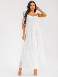 WOMEN'S SLEEVELESS SMOCK BACK TIERED MAXI DRESS