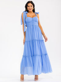 WOMEN'S SLEEVELESS SMOCK BACK TIERED MAXI DRESS