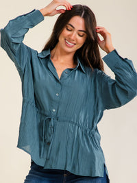 ENTRO WOMEN'S LONG SLEEVE BUTTON UP ADJUSTABLE WAIST BLOUSE