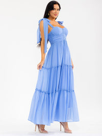 WOMEN'S SLEEVELESS SMOCK BACK TIERED MAXI DRESS