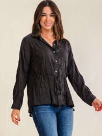 ENTRO WOMEN'S LONG SLEEVE BUTTON UP ADJUSTABLE WAIST BLOUSE