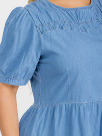 PUS SIZE SHORT SLEEVE SOLID CHAMBRAY MAXI DRESS