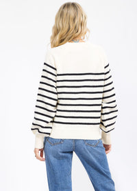 WOMEN'S LONG SLEEVE BUTTON UP COLORBLOCK STRIPES PULLOVER SWEATER